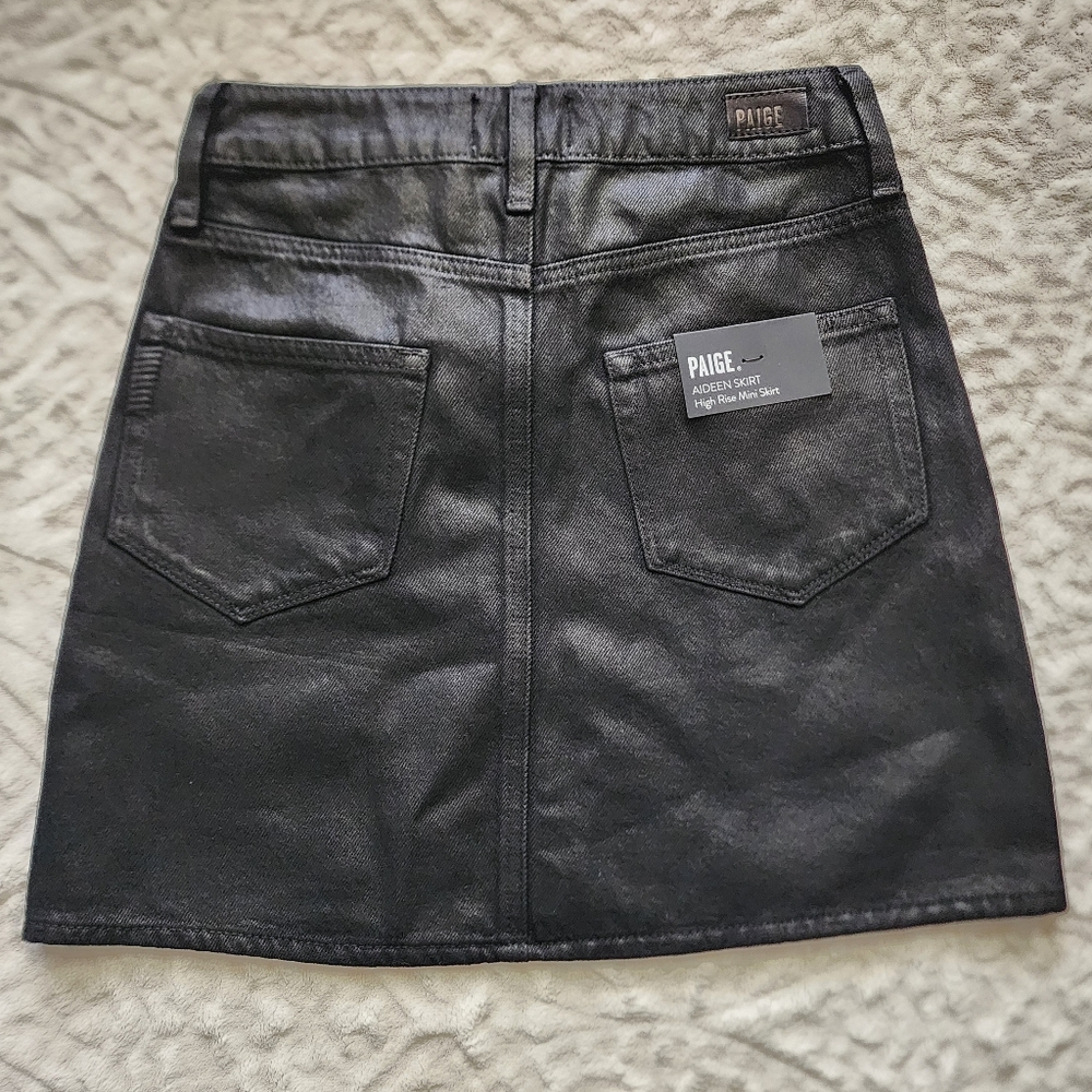 Paige Women's Aideen Mini Skirt Size 24 Black Onyx‎ coating NWT - Picture 5 of 13